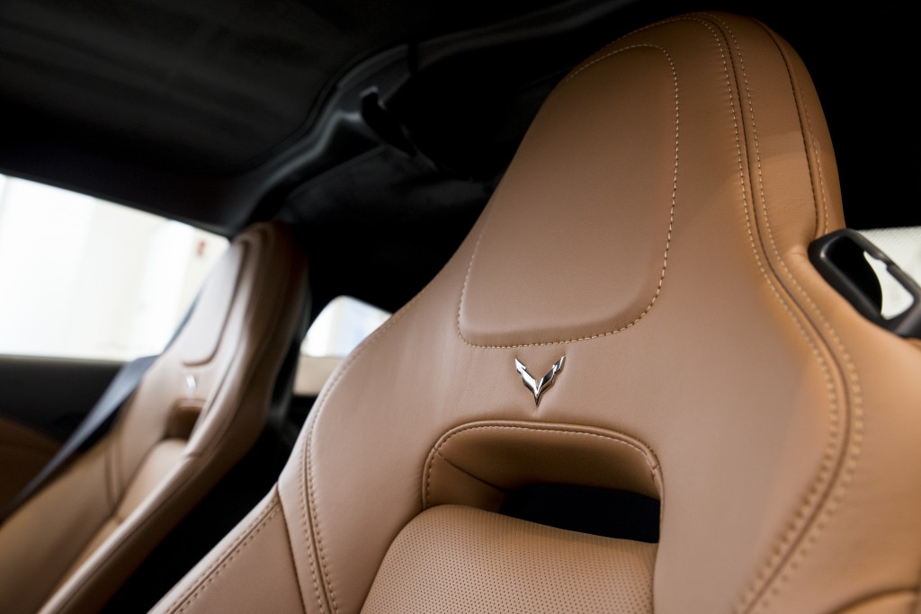 The 3LT Z51 sports a custom Napa leather wrapped interior, with Corvette emblems in the seats.  This particular vehicle was chosen with Grand Touring seats, but Performance Sports Seats are also available.