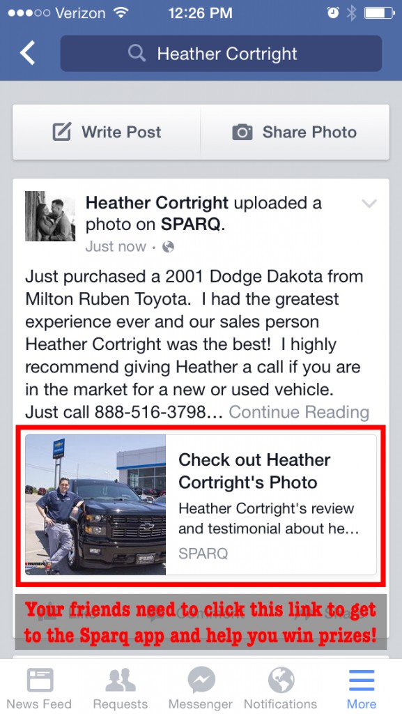 This is how the link will look on your Facebook profile/ in your News Feed.  All your friends have to do is click on the link...